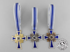 Germany, Wehrmacht. Three Crosses Of Honour Of The German Mother; Gold, Silver & Bronze