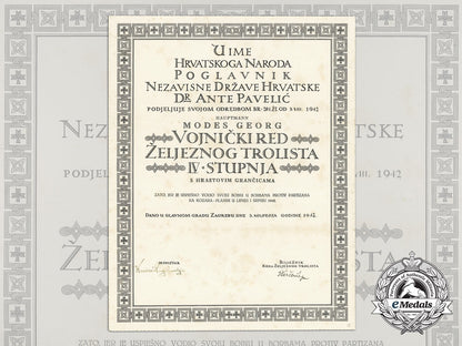 a_second_war_croatian_order_of_iron_trefoil_award_document_to_hauptmann_g._modes_c_3347