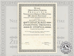 A Second War Croatian Order Of Iron Trefoil Award Document To Hauptmann G. Modes
