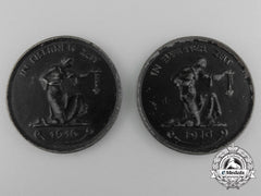 Two 1916 German First War Gold Donation Coins By Hermann Haseaus