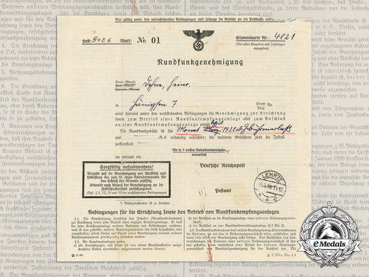 a1938_german_broadcasting_permit_for_radio_operation_c_5708