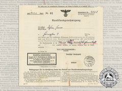 A 1938 German Broadcasting Permit For Radio Operation