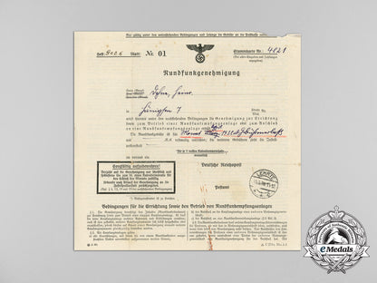 a1938_german_broadcasting_permit_for_radio_operation_c_5709