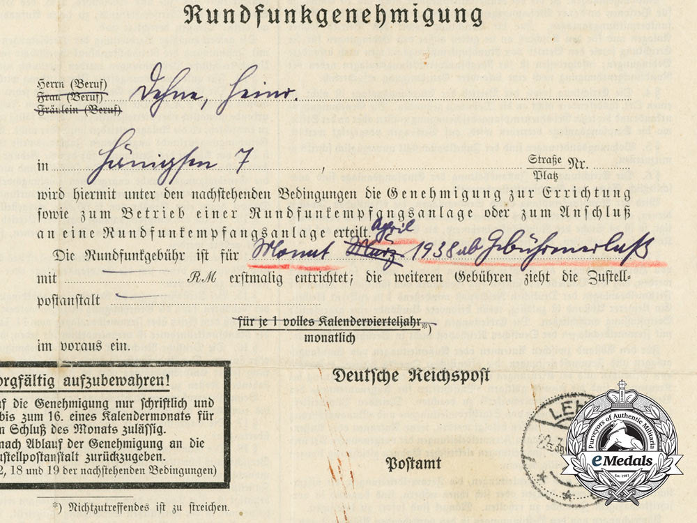 a1938_german_broadcasting_permit_for_radio_operation_c_5711