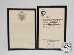 Two Award Certificates For Firefighter Emil Zolland; Berlin