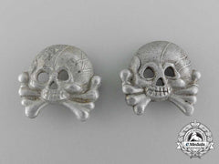 Two Army Panzer Collar Tab Skulls