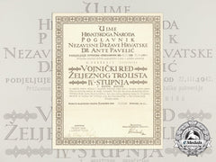 A Croatian Military Order Of Trefoil Award Document To Ustasha Captain Commander