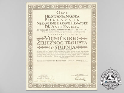 a_croatian_military_order_of_trefoil_award_document_to_ustasha_captain_commander_c_7735