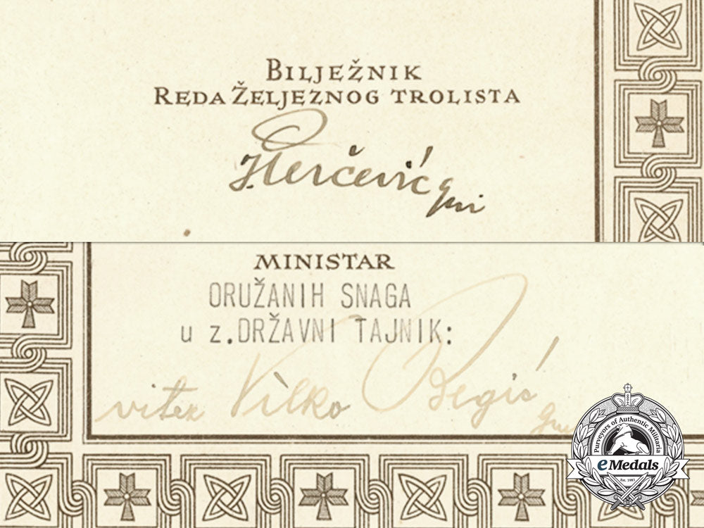 a_croatian_military_order_of_trefoil_award_document_to_ustasha_captain_commander_c_7736