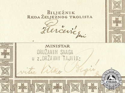 a_croatian_military_order_of_trefoil_award_document_to_ustasha_captain_commander_c_7736