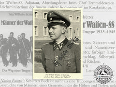 A Signed Photograph Of Fritz Schütter With An Advert For His Book “Men Of The Waffen-Ss”