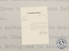 A Congratulatory Letter To Reich Vocational Competition Winner From Ss-Obersturmführer