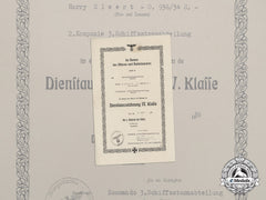 A 4Th Class Long Service Award Document To Matrosenhauptgefreiter Elwert