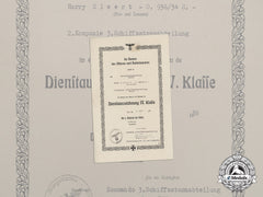 A 4Th Class Long Service Award Document To Matrosenhauptgefreiter Elwert