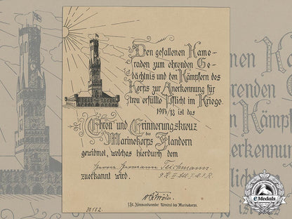 a_german_imperial_naval_corps_flanders_cross_document_to_hermann_teichmann_cc_3555