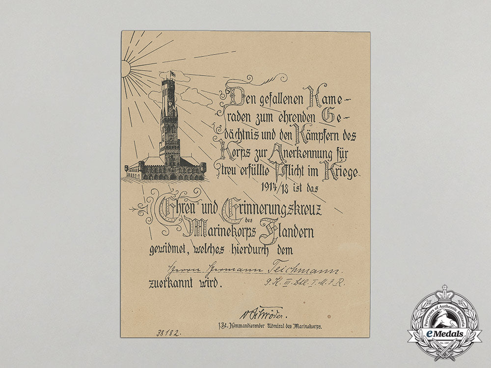 a_german_imperial_naval_corps_flanders_cross_document_to_hermann_teichmann_cc_3556