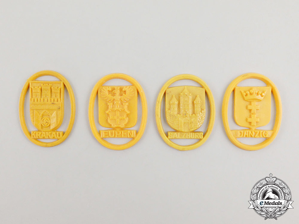 four_third_reich_period_city_badges;_salzburg,_eupen,_danzig,_and_krakau_cc_5135