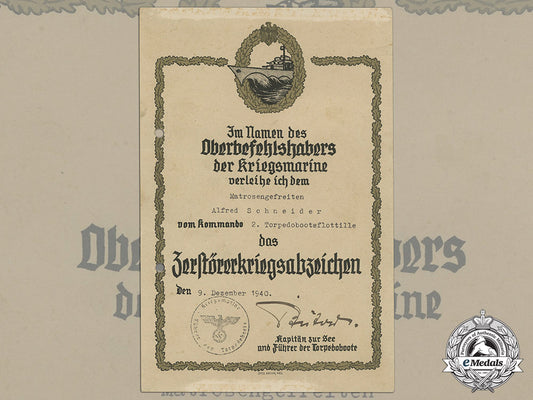 a1940_destroyer_war_badge_award_document_to2_nd_torpedo_boat_flotilla_cc_5758