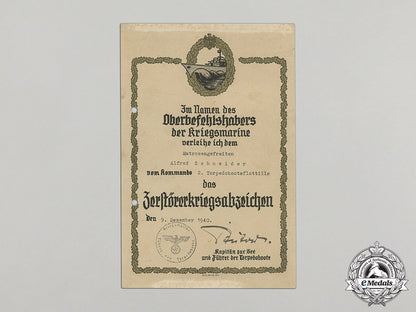 a1940_destroyer_war_badge_award_document_to2_nd_torpedo_boat_flotilla_cc_5759