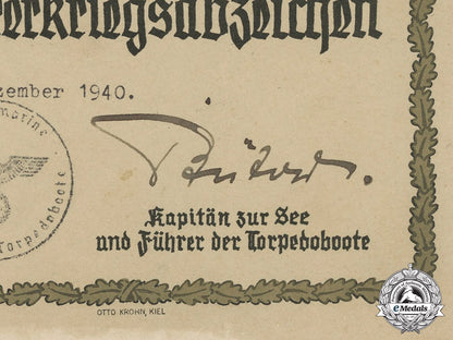 a1940_destroyer_war_badge_award_document_to2_nd_torpedo_boat_flotilla_cc_5760