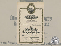 Germany, Kriegsmarine. An E-Boat Badge Award Document To The 5Th Fast Attack Craft Flotilla