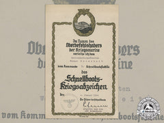 Germany, Kriegsmarine. An E-Boat Badge Award Document To The 5Th Fast Attack Craft Flotilla