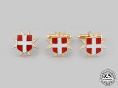 International. A Sovereign Military Hospitaller Order Of Saint John Of Jerusalem, Cufflinks Pair & Lapel Badge