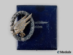 Germany, Luftwaffe. A Fallschirmjäger Badge, Type A With Case, By G.h. Osang