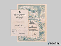 Germany, Kriegsmarine. A Rare Set Of Award Documents To Alfons Enderle, Signed By Dönitz