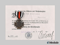 Germany, Third Reich. An Honour Cross Of The World War 1914/1918, With Award Document To Karl Mertens