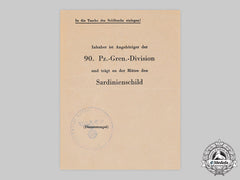 Germany, Heer. A Rare Award Document For A Sardinia Shield