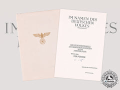 Germany, Third Reich. An Unissued Award Document For An Ii Class Cross Of The Order Of The German Eagle