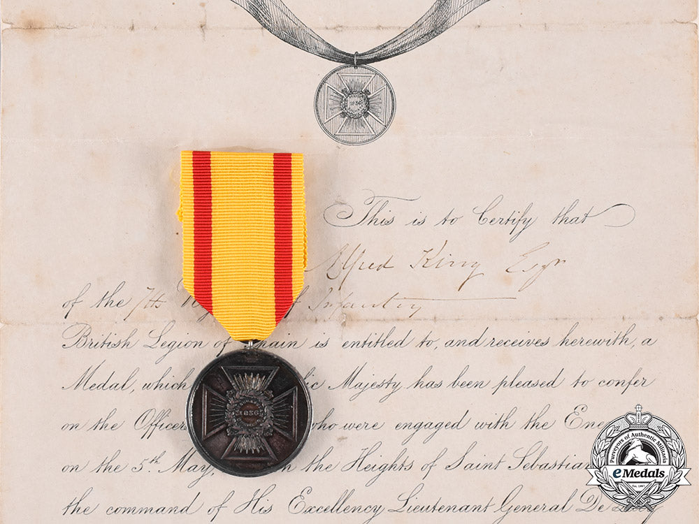 spain,_kingdom._a_san_sebastian_medal&_bestowal_document_to_asst._surgeon_alfred_king,7_th_infantry_regiment_of_the_british_legion,1836_ci19_6268