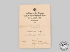 Germany, Wehrmacht. An Iron Cross Ii Class Award Document To Corporal August Kreth, 1943