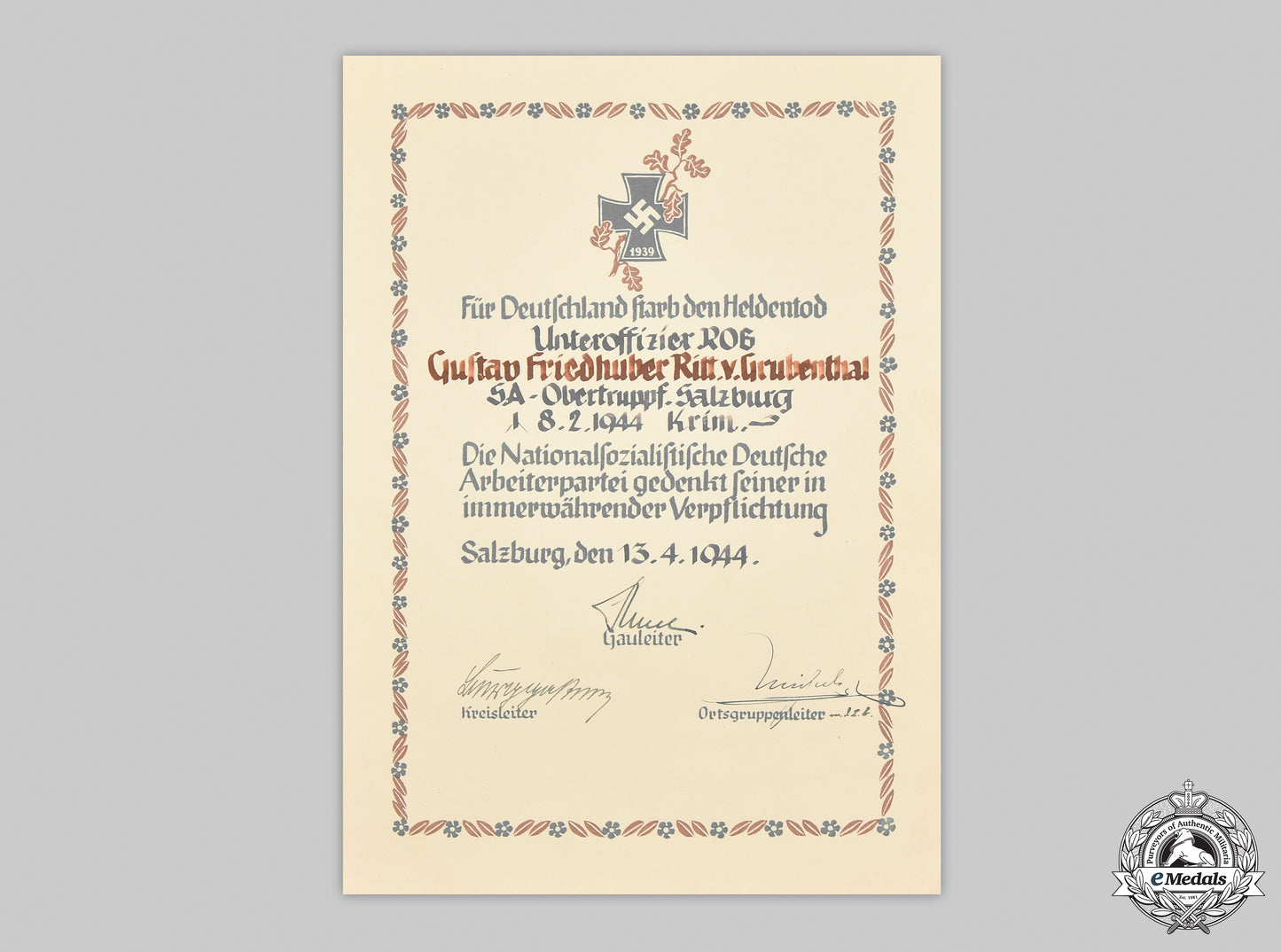 germany,_sa._a_heldentod_document_to_sa-_obertruppführer_gustav_ritter_von_grubenthal,_crimea_kia_cic_2021_226_mnc9639_1