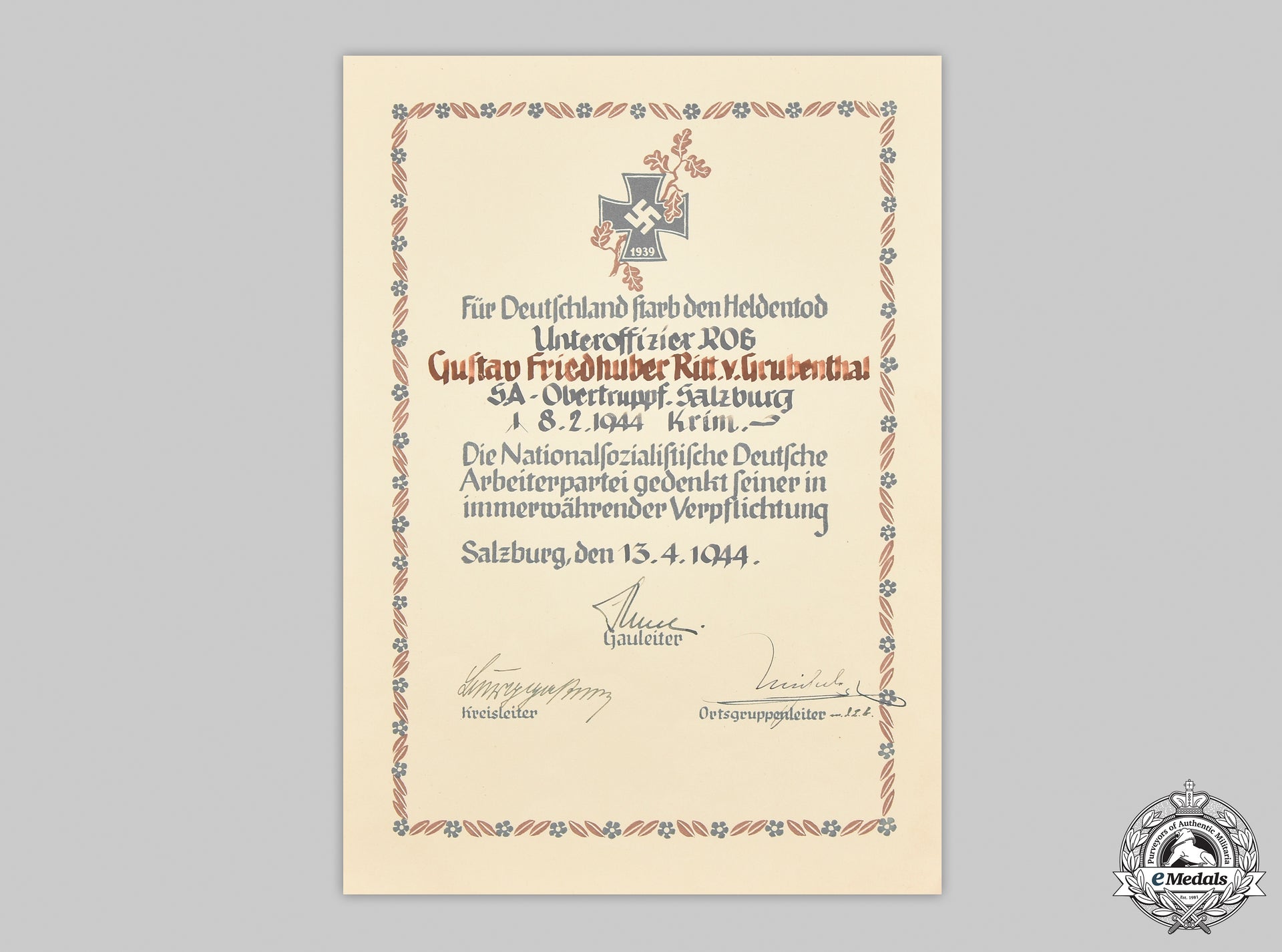 germany,_sa._a_heldentod_document_to_sa-_obertruppführer_gustav_ritter_von_grubenthal,_crimea_kia_cic_2021_226_mnc9639_1