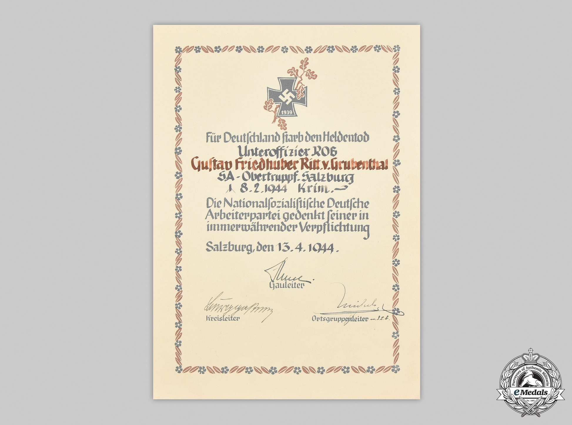 germany,_sa._a_heldentod_document_to_sa-_obertruppführer_gustav_ritter_von_grubenthal,_crimea_kia_cic_2021_226_mnc9639_1