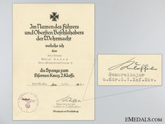 Clasp To The Iron Cross Second Class 1939 Award Document