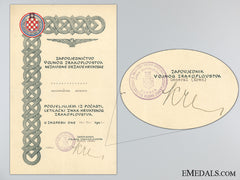Croatia, Independent State. A Rare Award Document For The Honorary Pilot's Badge 1945