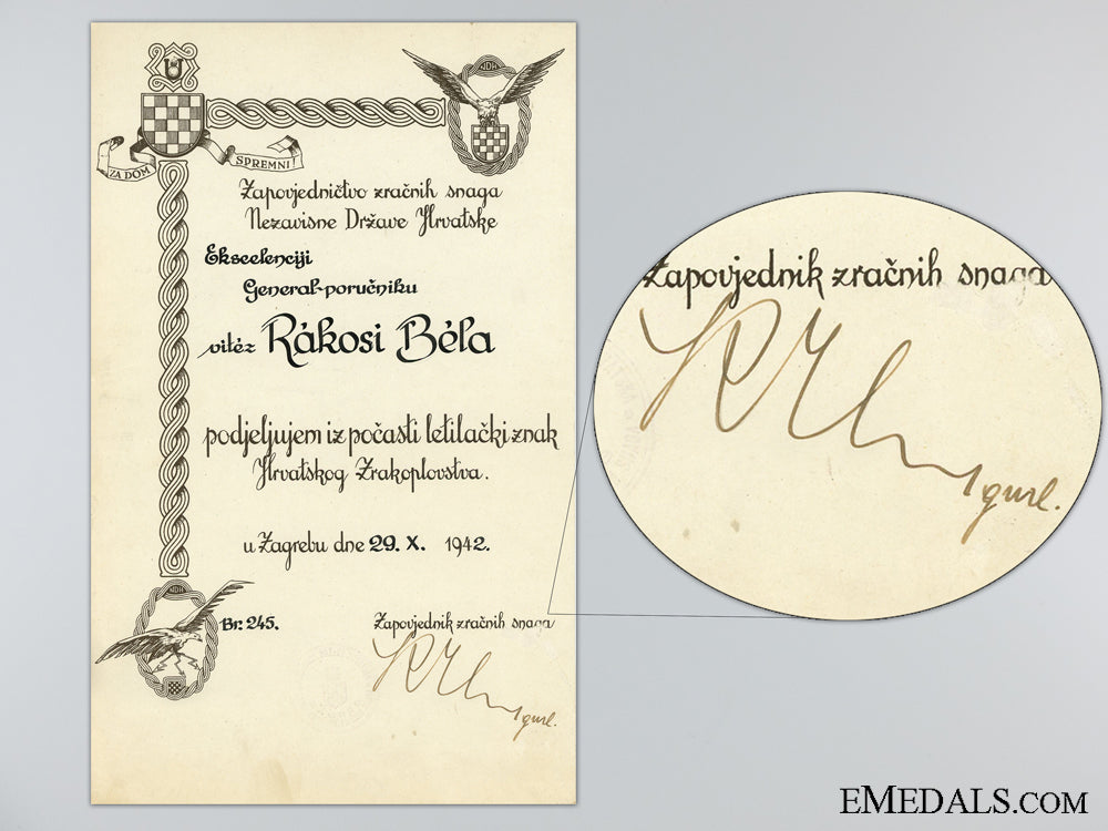 a1942_croatian_award_document_for_the_honorary_pilot's_badge_croatian_award_d_5367a27496cf1