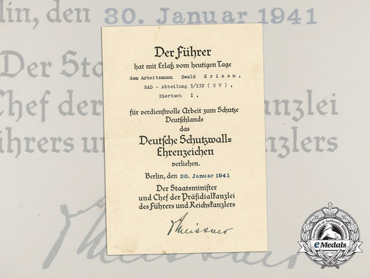 an_award_document_for_a_west_wall_medal_to_ewald_krisam;_rad_abteilung3/132_d_0006_2