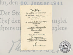An Award Document For A West Wall Medal To Ewald Krisam; Rad Abteilung 3/132