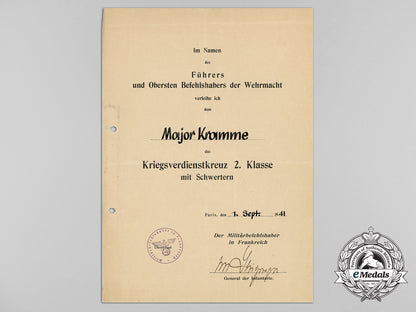two_award_documents_to_major_kramme;_signed_by_general_der_infanterie_von_stülpnagel_d_0018_2