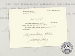 A Thank You Letter For Christmas & Birthday Greetings Signed By Hermann Göring