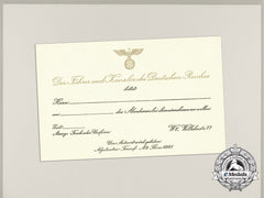 A Formal Invitation & Rsvp Card To Dinner With Ah At The Reich Chancellery