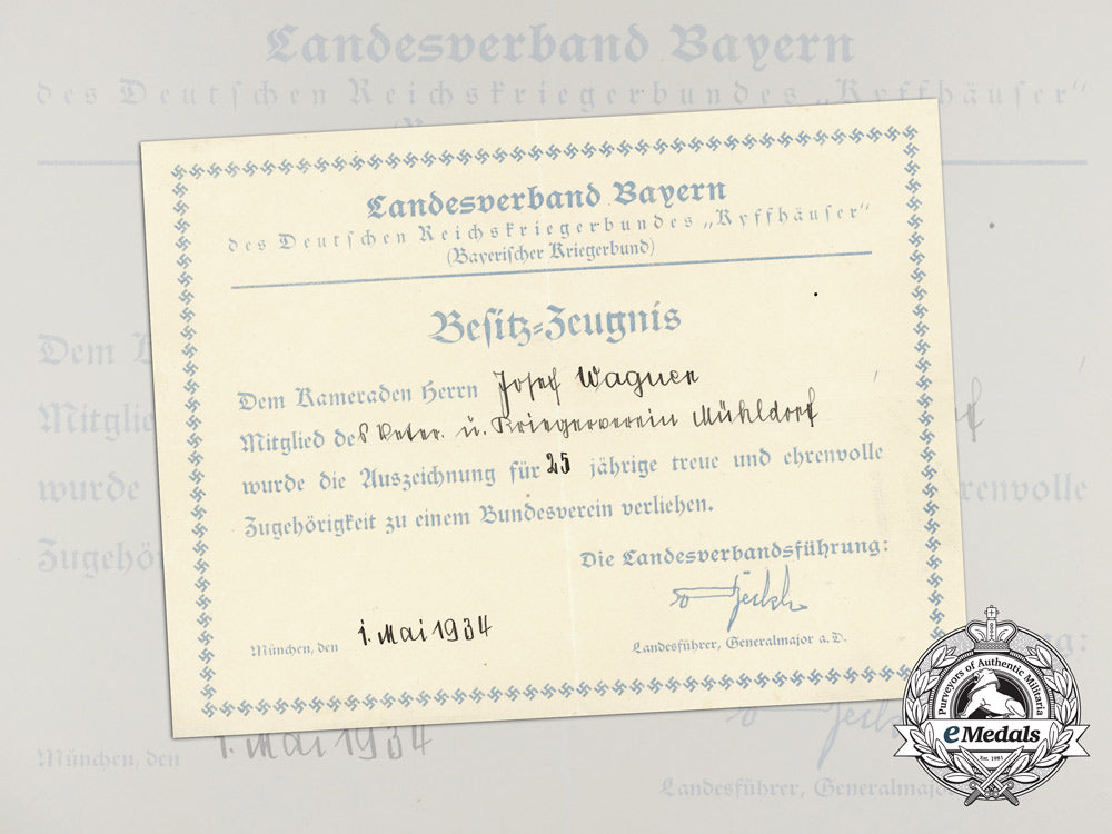 an_award_document_for25_years_of_membership_of_the_kyffäuser_veteran’s_association_of_mühldorf_d_0151_1