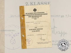 An Award Document For An Iron Cross 1939 Second Class To 4Th Grenadier Regiment 151
