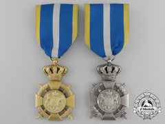 Two Romanian Loyal Service Cross With Crossed Swords; 1St And 2Nd Classes