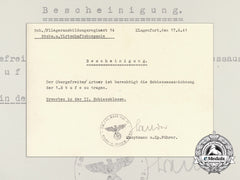 A 1941 Luftwaffe Flyerschool Tier One Shooting Award Document