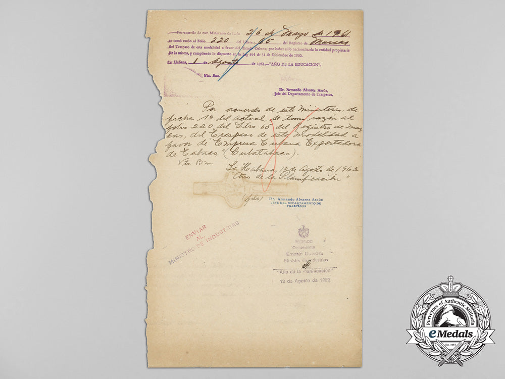 a1962_letter_from_dr.armando_alvarez_azcue_signed_by_commander_ernesto"_che"_guevara_d_1057_1_1